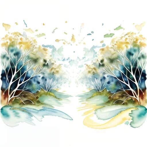 Watercolour painting of a forest pathway with golden and green trees on both sides, creating an inviting passage toward light — symbolising mentoring as guidance and support along the journey.